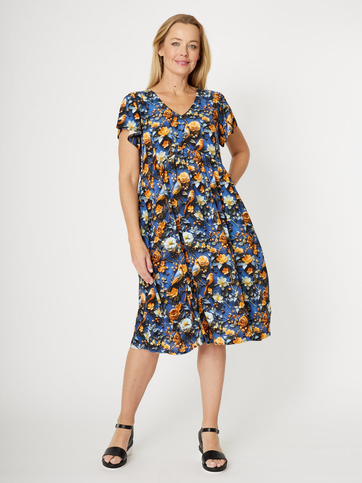 Flounce Rayon Dress - Royal - 31990