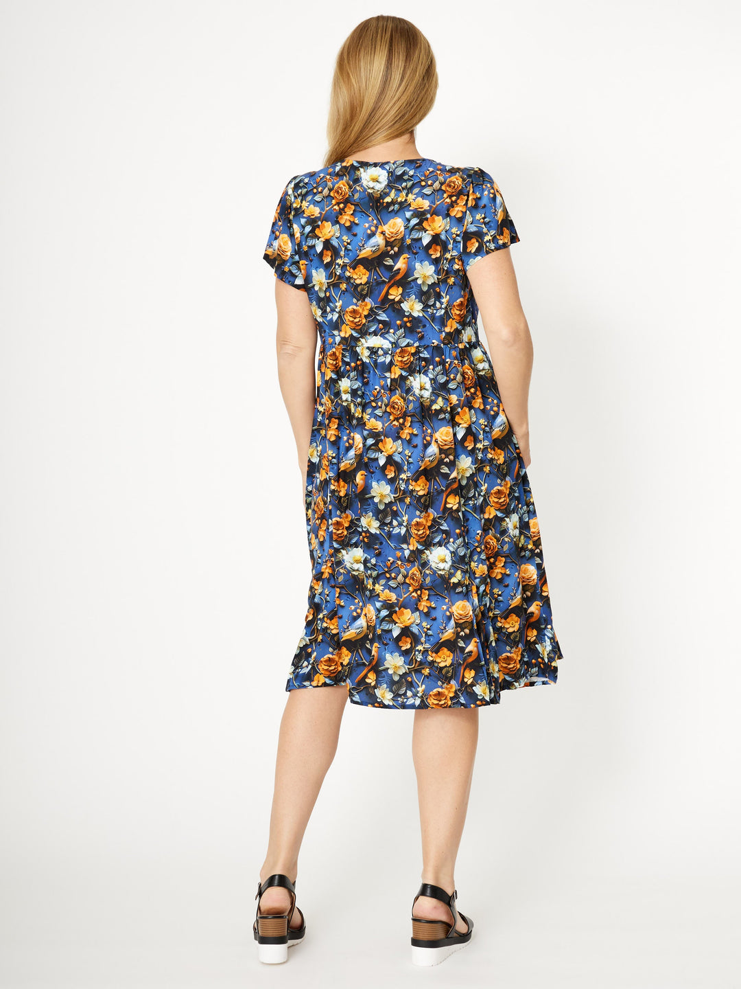 Flounce Rayon Dress - Royal - 31990