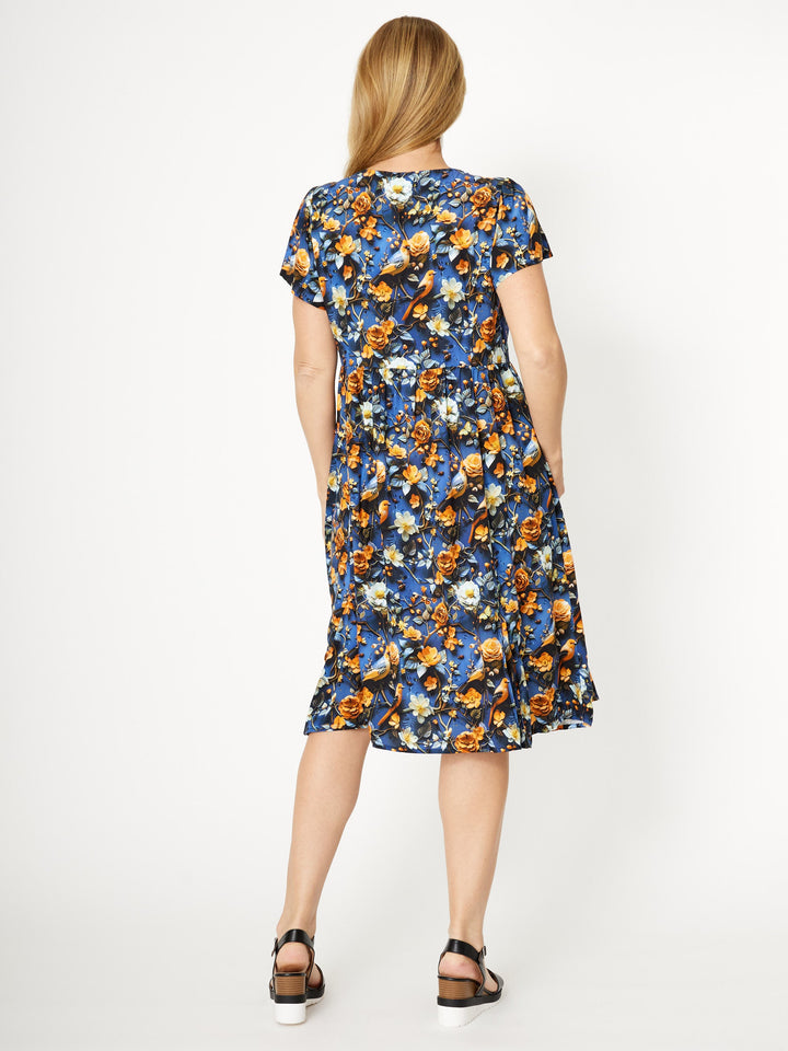 Flounce Rayon Dress - Royal - 31990