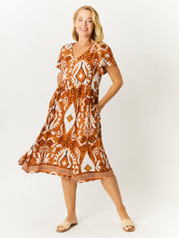 Flounce Rayon Dress - Toffee- 31990
