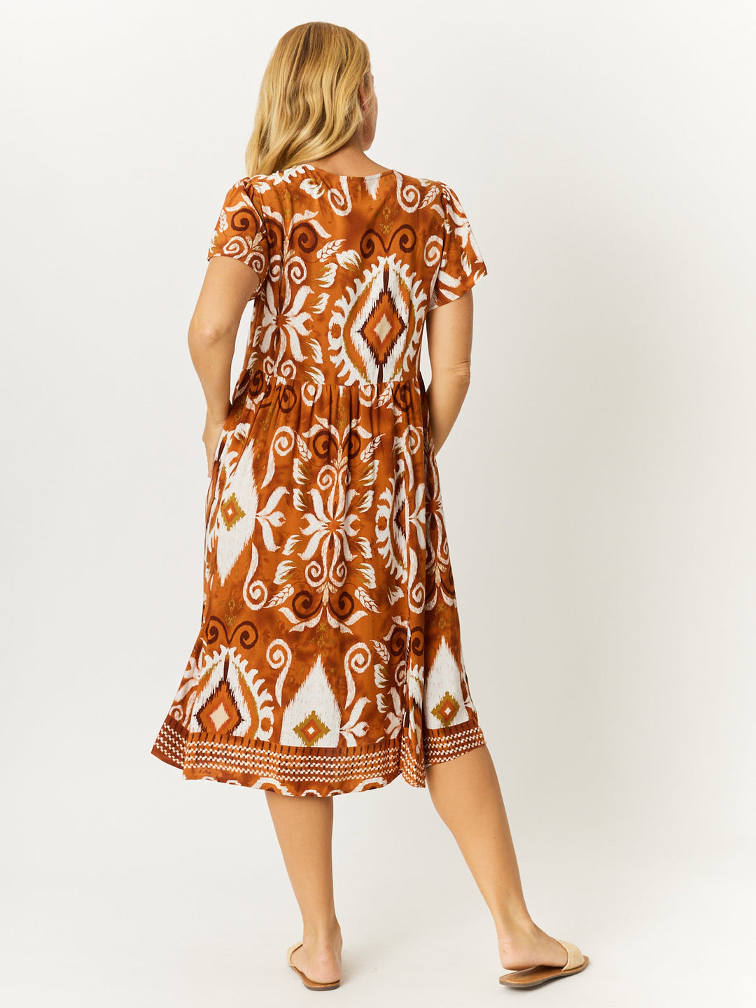 Flounce Rayon Dress - Toffee- 31990