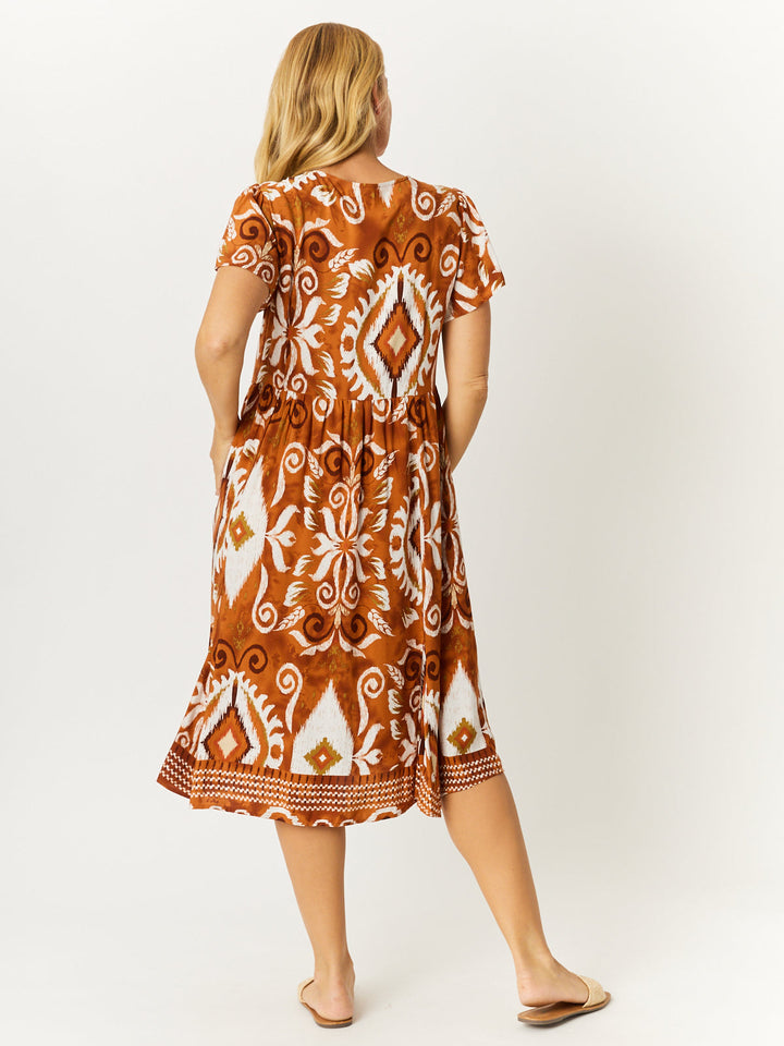 Flounce Rayon Dress - Toffee- 31990