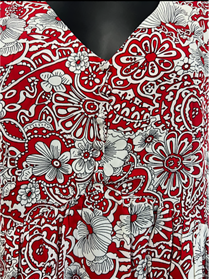 Flounce Rayon Dress - Red/White - 31990