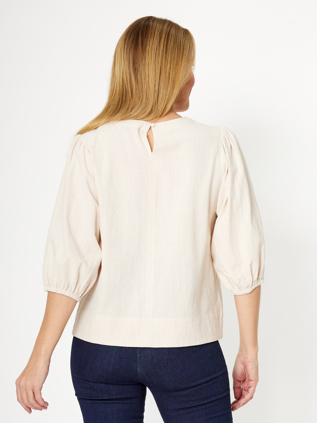 Cotton Balloon Sleeve Top- Beige - 31992