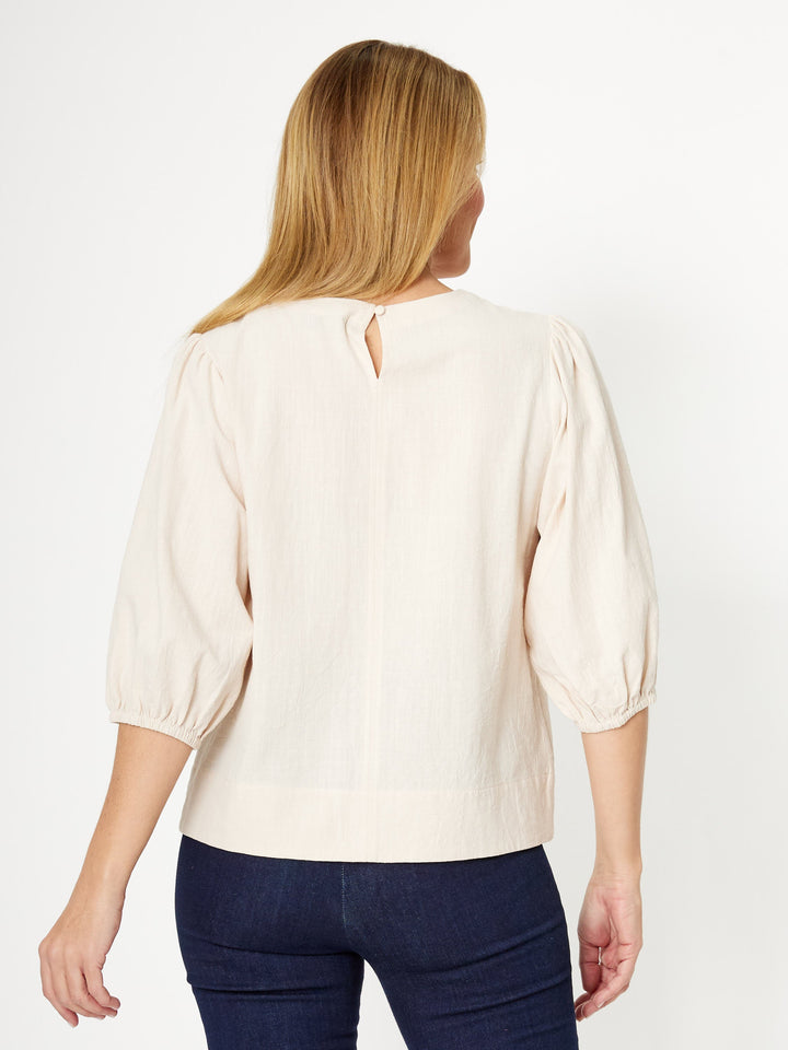 Cotton Balloon Sleeve Top- Beige - 31992