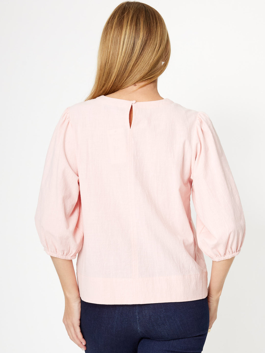 Cotton Balloon Sleeve Top- Blush - 31992