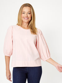 Cotton Balloon Sleeve Top- Blush - 31992