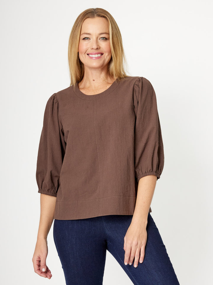 Cotton Balloon Sleeve Top- Espresso- 31992