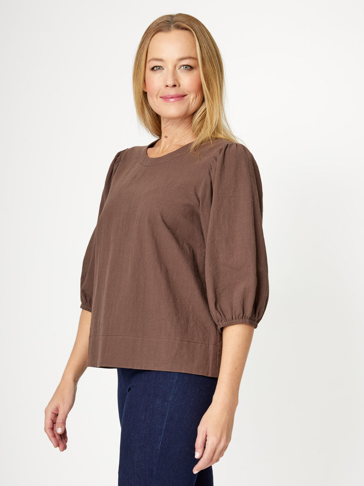 Cotton Balloon Sleeve Top- Espresso- 31992