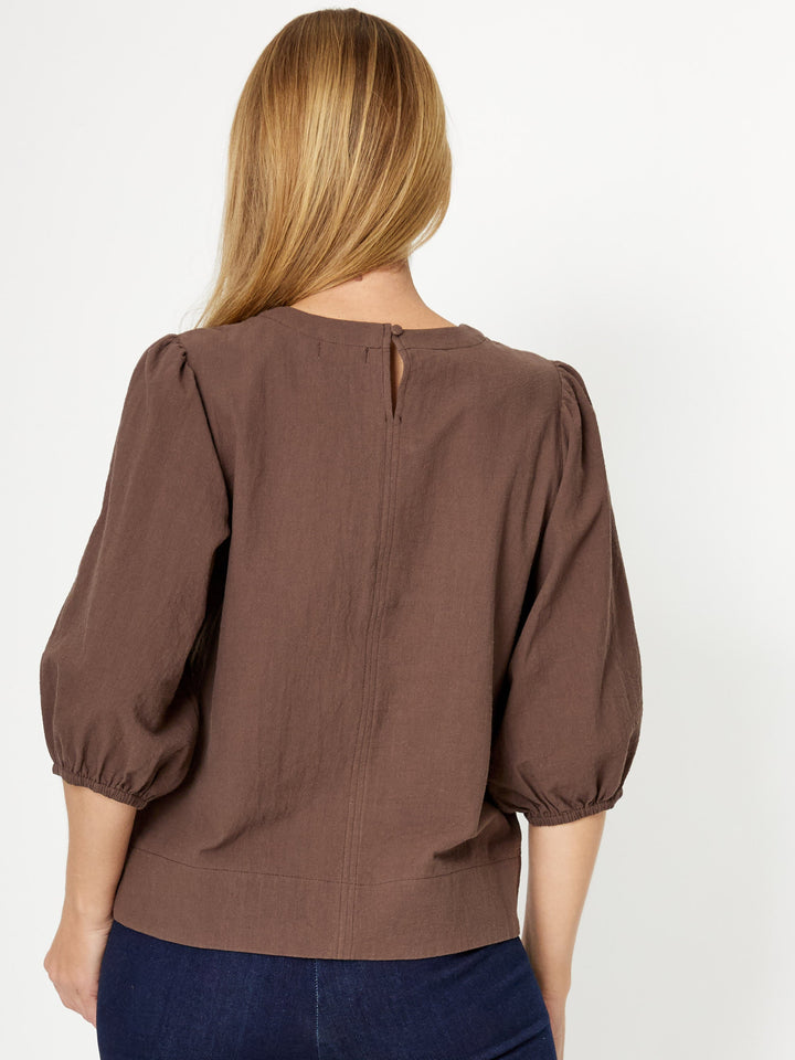 Cotton Balloon Sleeve Top- Espresso- 31992