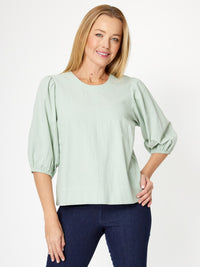 Cotton Balloon Sleeve Top- Mint- 31992