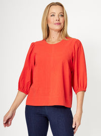 Cotton Balloon Sleeve Top- Terracotta - 31992