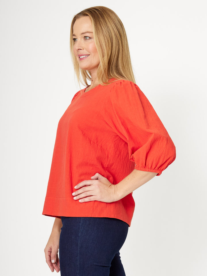Cotton Balloon Sleeve Top- Terracotta - 31992