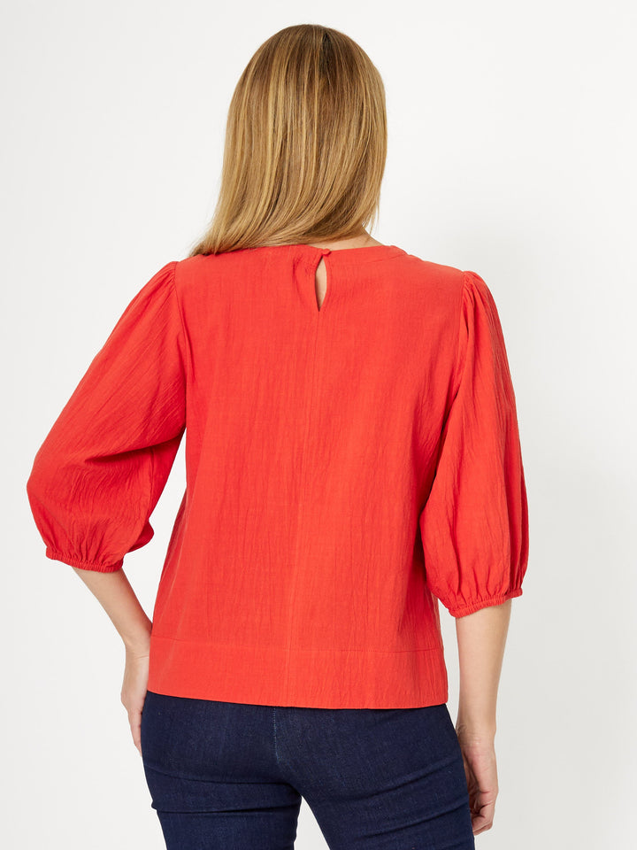 Cotton Balloon Sleeve Top- Terracotta - 31992
