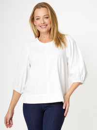 Cotton Balloon Sleeve Top- White - 31992