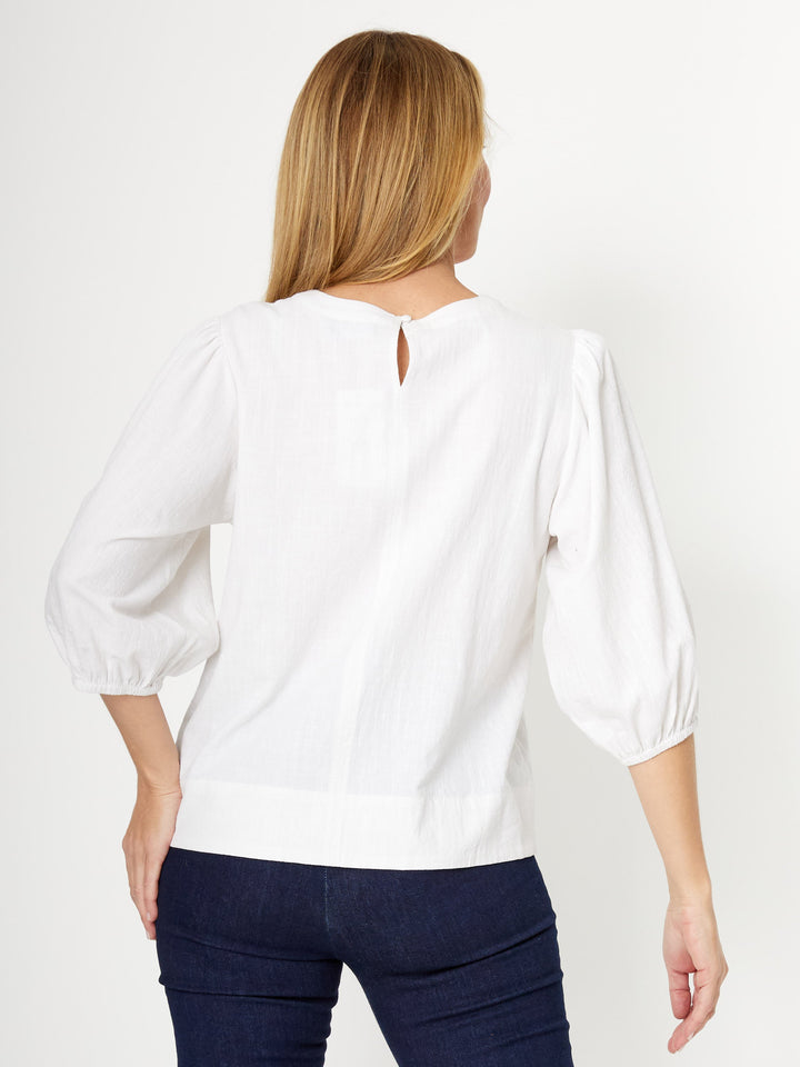 Cotton Balloon Sleeve Top- White - 31992