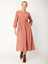 Contrast Overlock Dress - Cinnamon-31999