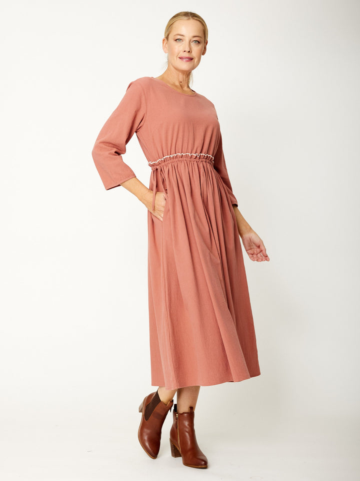Contrast Overlock Dress - Cinnamon-31999
