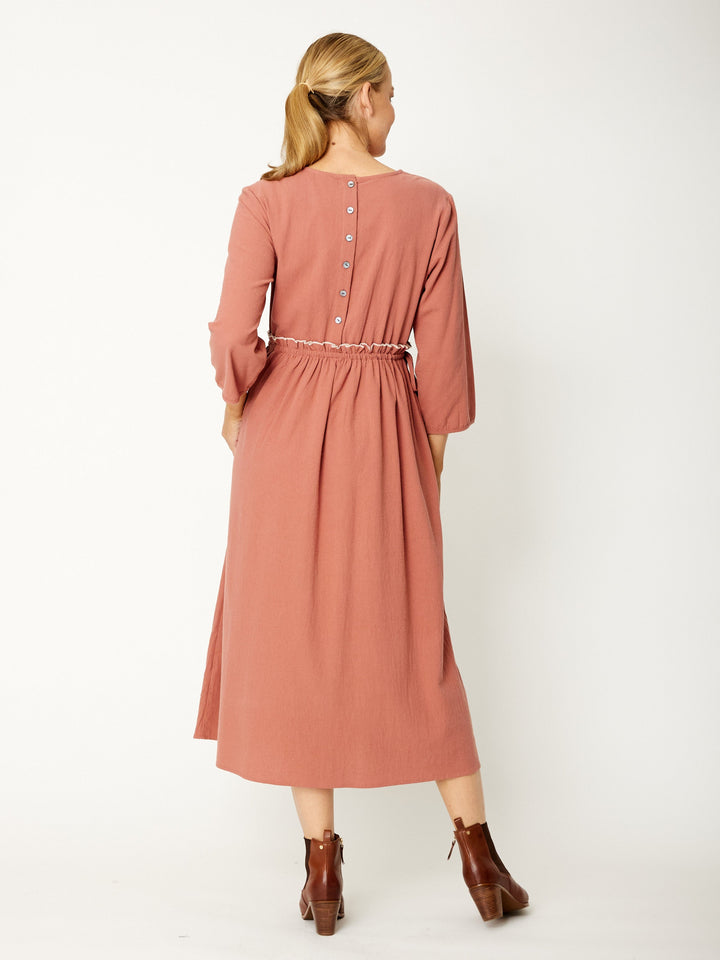Contrast Overlock Dress - Cinnamon-31999