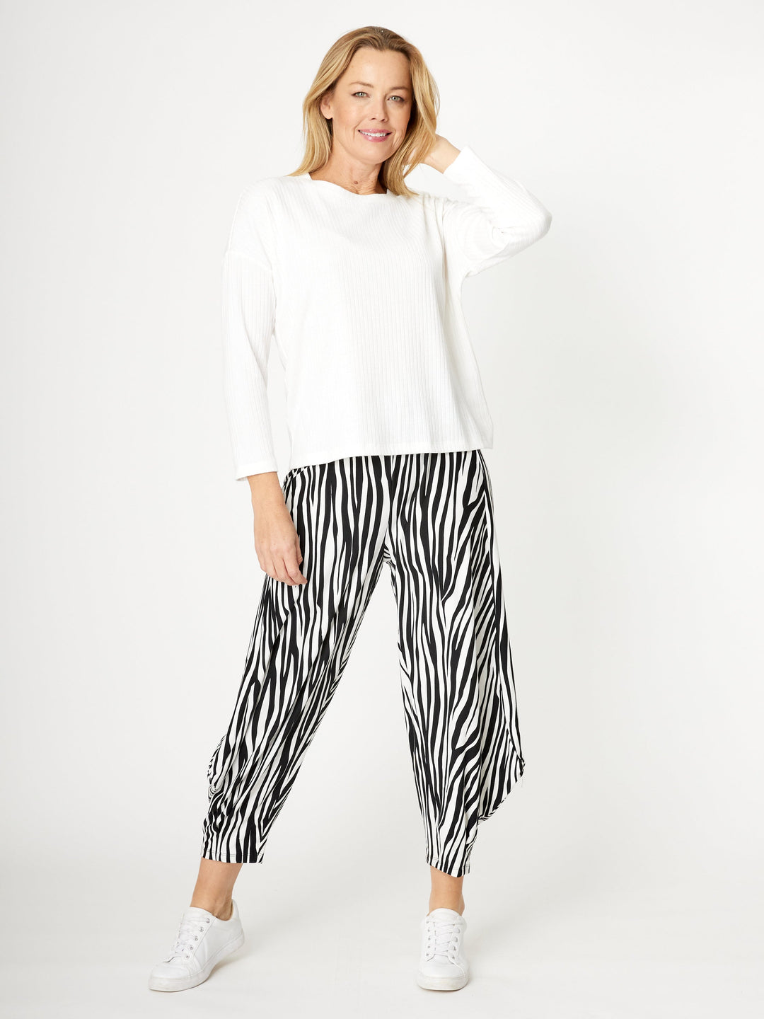 Long Sleeve Knit Top - White - 32015