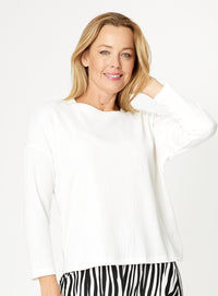 Long Sleeve Knit Top - White - 32015