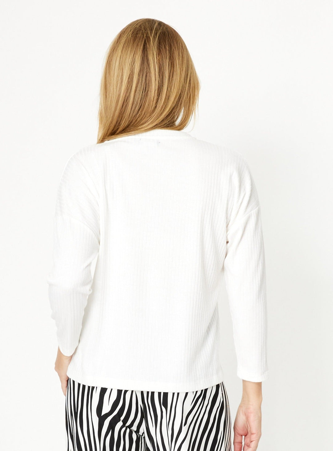Long Sleeve Knit Top - White - 32015