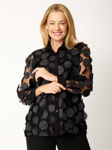 Organza Spot Shirt - Black- 32041 - 