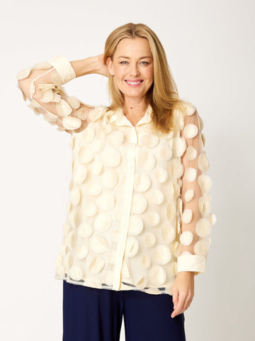 Organza Spot Shirt - Beige- 32041 - 