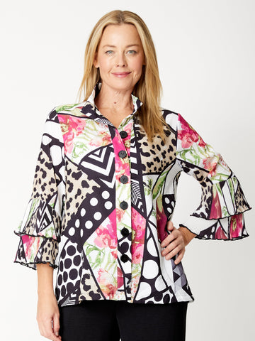 Double Ruffle Sleeve Shirt - Print - 32055 - Coats & Jackets