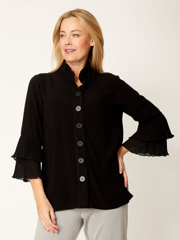Double Ruffle Core Shirt- Black- 32056 - Coats & Jackets