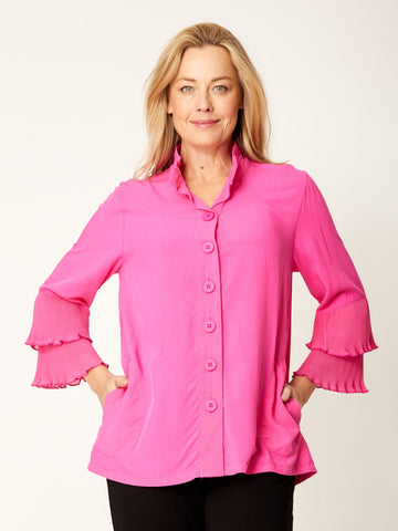 Double Ruffle Core Shirt- Hotpink- 32056 - Coats & Jackets