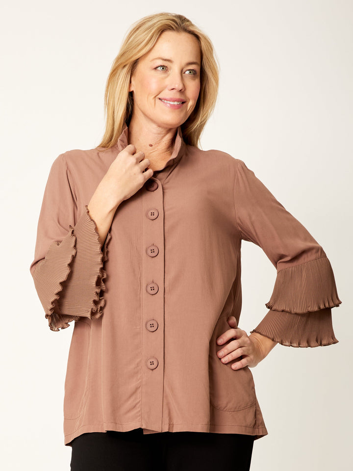 Double Ruffle Core Shirt- Latte - 32056