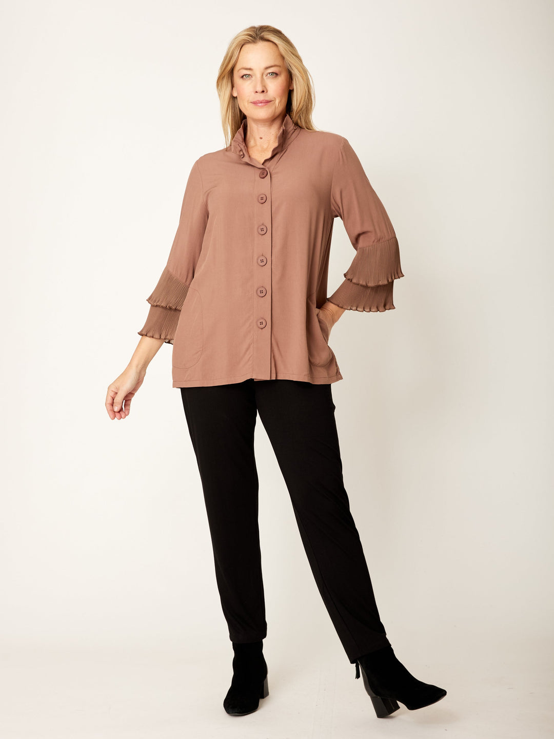 Double Ruffle Core Shirt- Latte - 32056