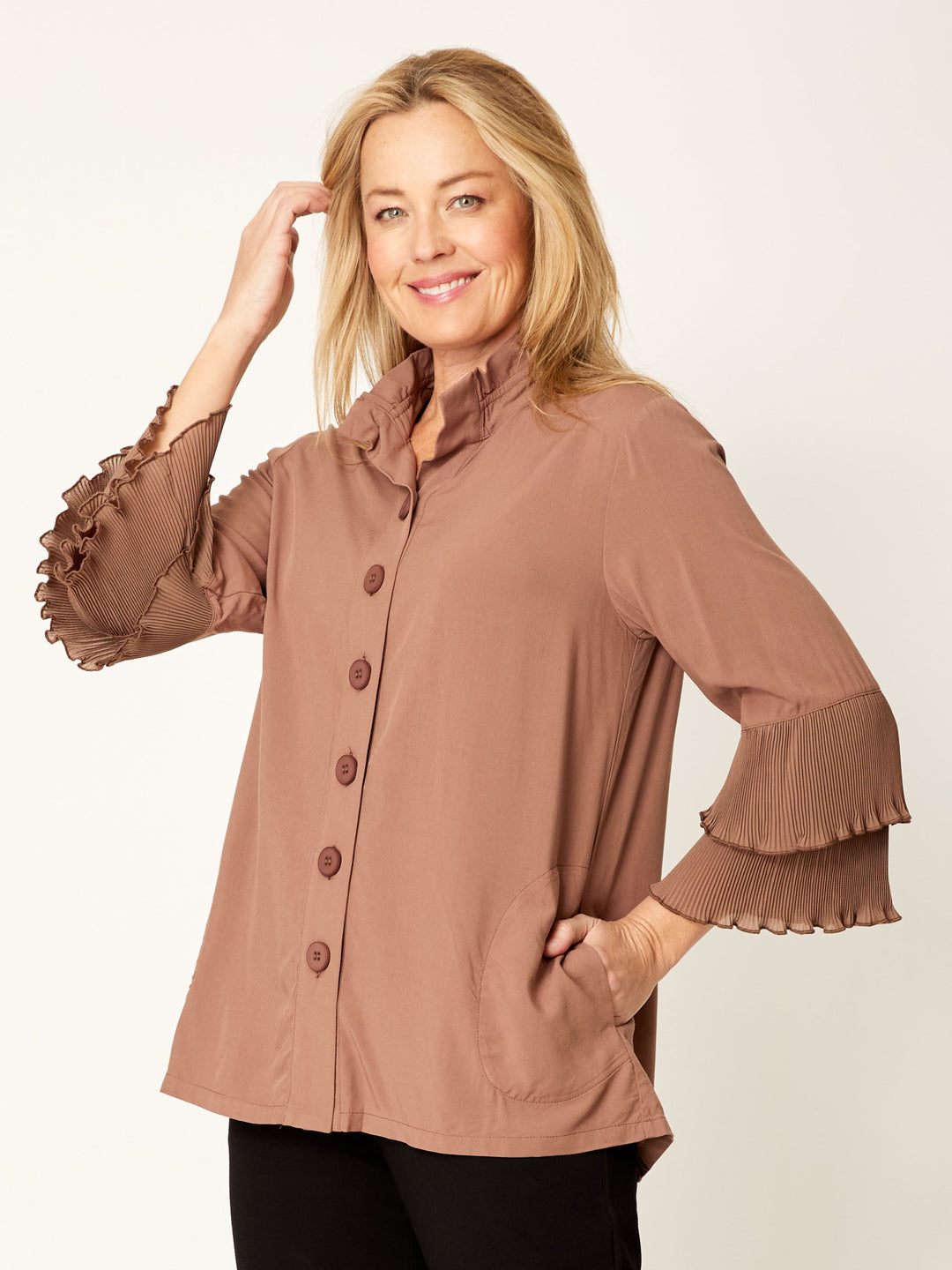 Double Ruffle Core Shirt- Latte - 32056