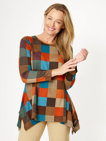 Multi Check Andrea Top- Choc/Orange - 32075 - 