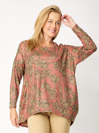 Paper Print Bounce Top - 32109 -  Cinnamon