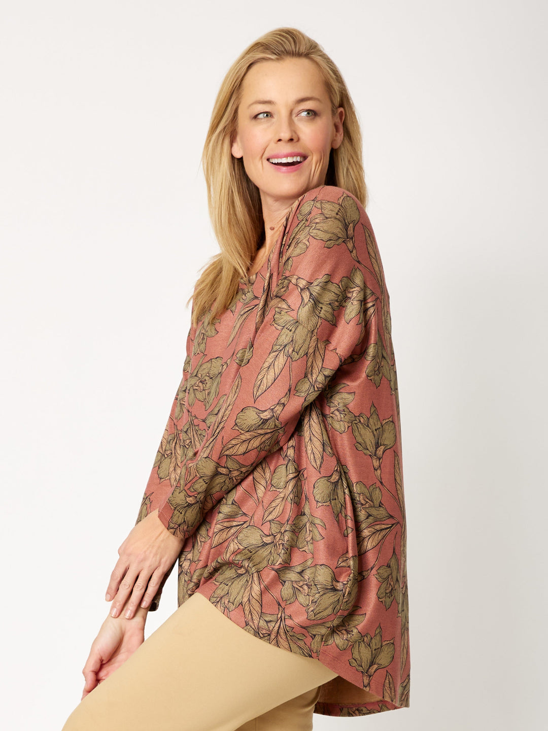 Paper Print Bounce Top - 32109 -  Cinnamon