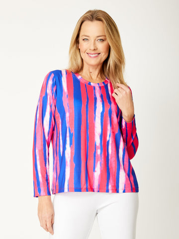 Pink Stripe Long Sleeve Top - Pink/Navy- 32025 - 