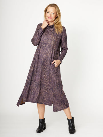 Margie Cowl Print Dress - Purple -32063 - 