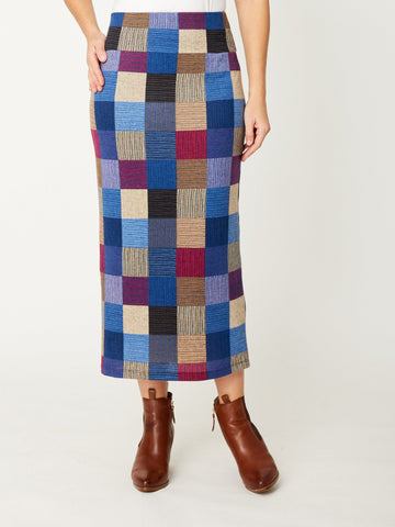 Multi Check Knit Skirt - Blue/Pink - 32073 - 
