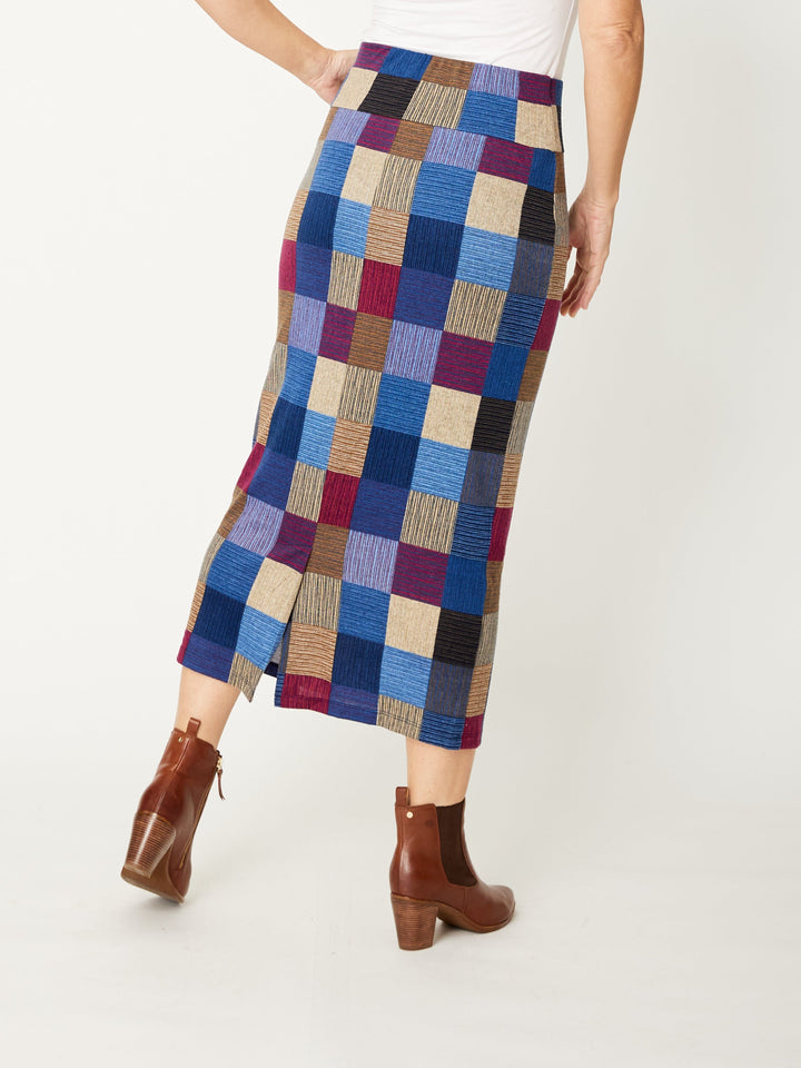 Multi Check Knit Skirt - Blue/Pink - 32073