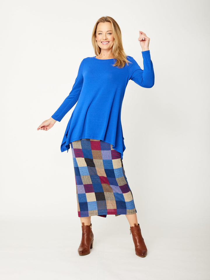 Multi Check Knit Skirt - Blue/Pink - 32073