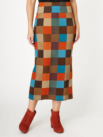 Multi Check Knit Skirt - Choc/Orange- 32073 - 