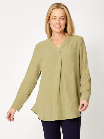 Bubble Cotton Button Shirt- Khaki - 32094 - Shirt/Blouse