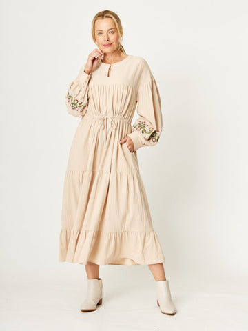 Folk Maxi Embroidered Dress - Straw- 32096 - 