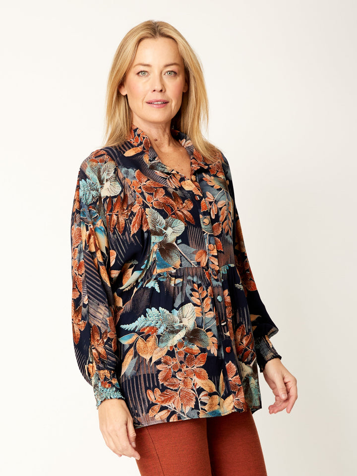 Floral Patch Tunic Shirt - Earth - 32116