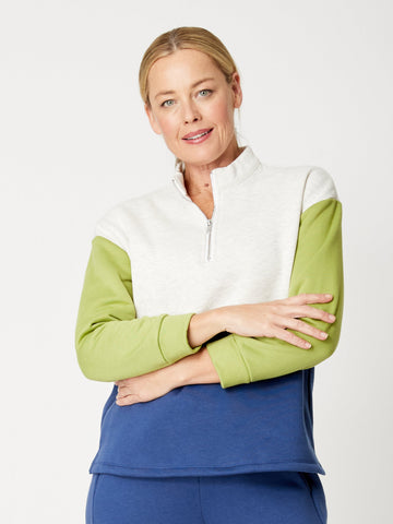 Surfs Up Spliced Fleece Top- Oatmeal - 32152 - Tops