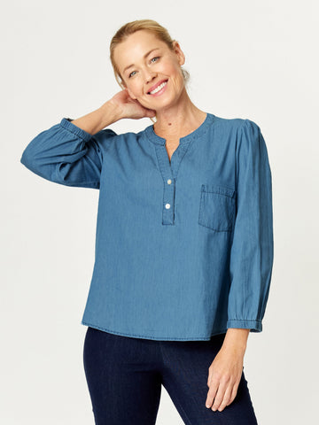 Pocket Denim Top - Denim- 32166 - Tops