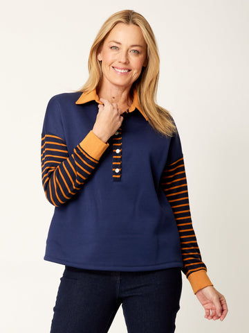 Spliced Fleece Top - Toffee/Navy - 32168 - 