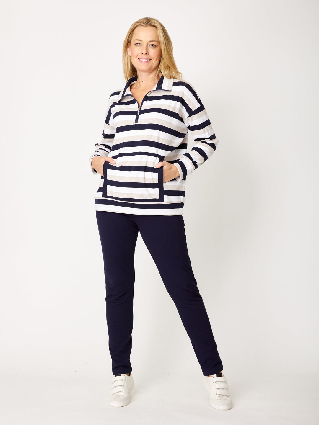 Stripe 1/2 Zip Leisure Top - Stripe- 32169
